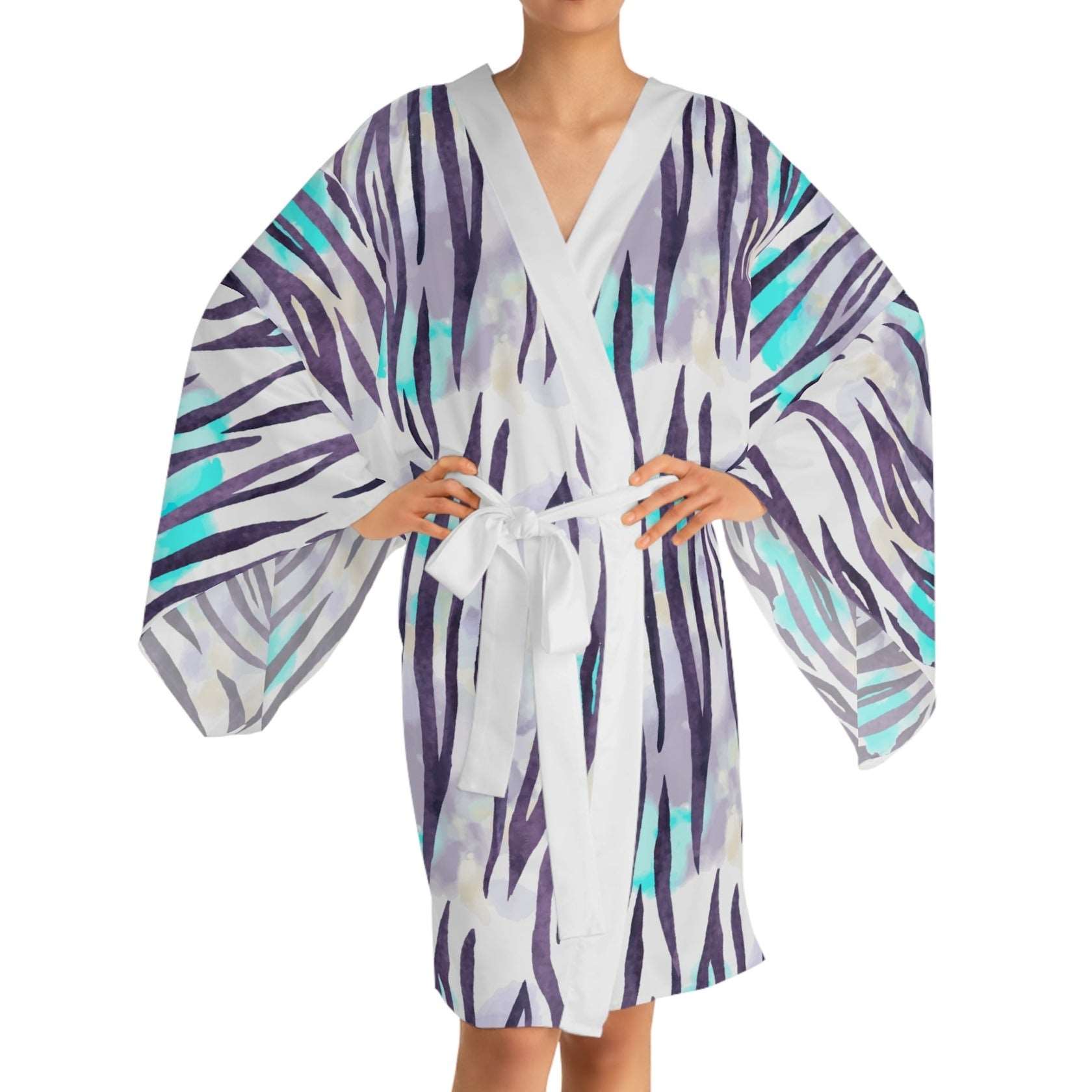 Animal Print Kimono Robe (White) NUNOOSH