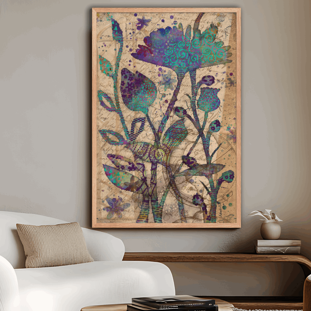 (Wall Decor) Vintage Mixed Media Botanical Art Framed