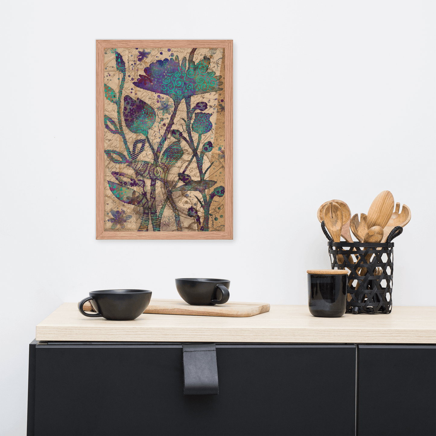 (Wall Decor) Vintage Mixed Media Botanical Art Framed