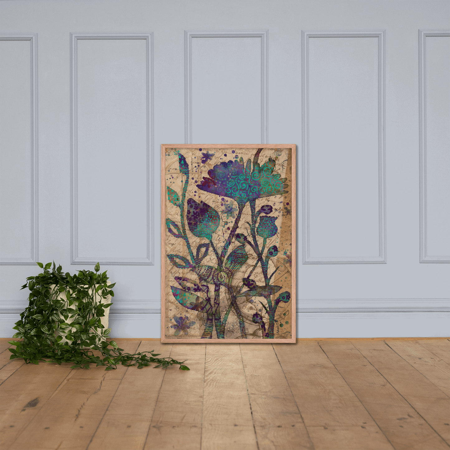 (Wall Decor) Vintage Mixed Media Botanical Art Framed