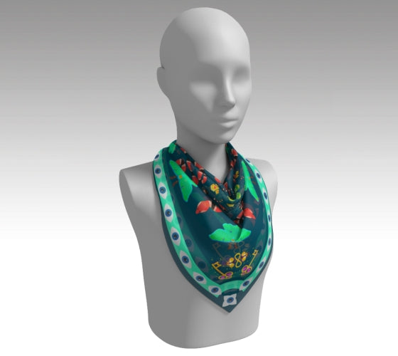 Colorful scarf on a mannequin with a plain background