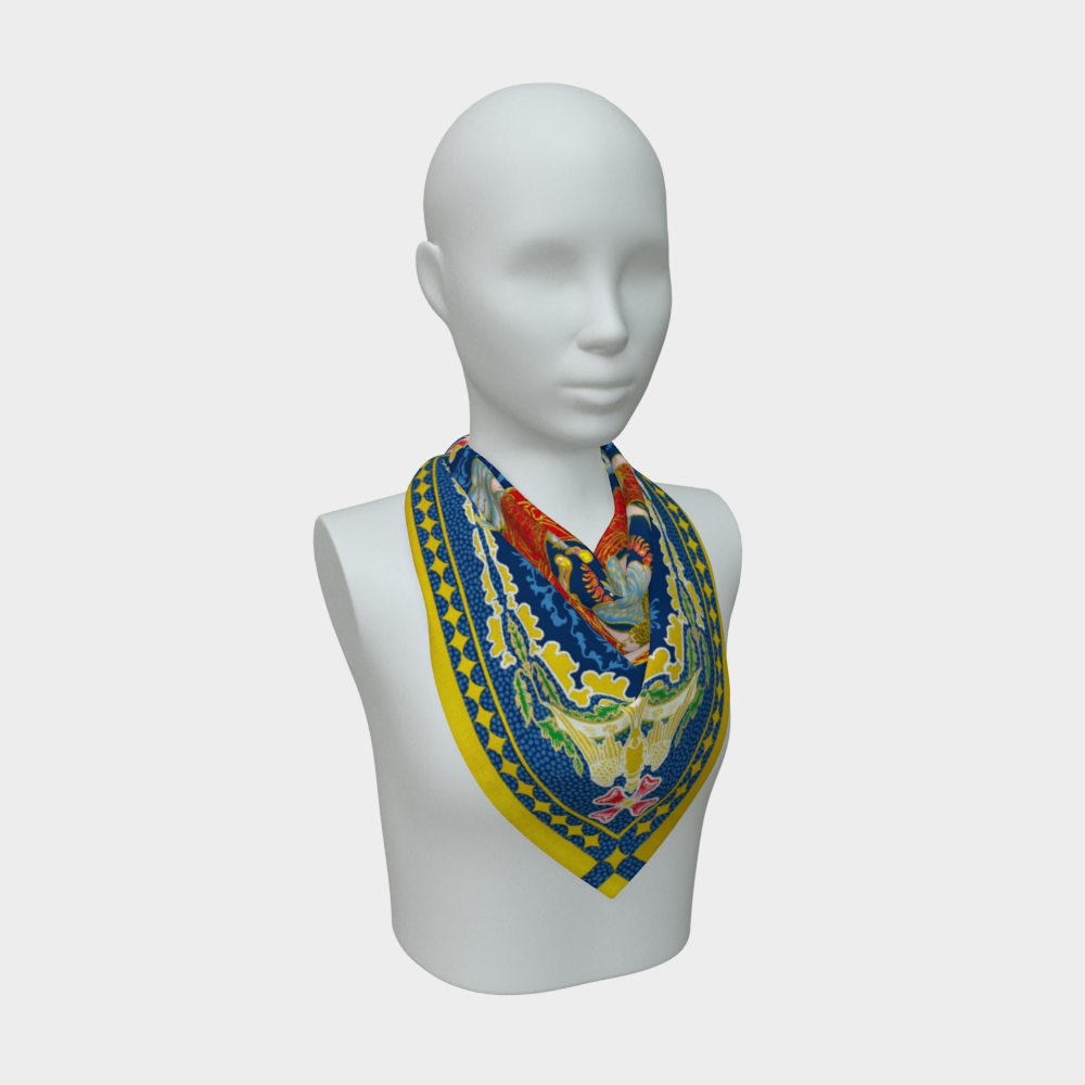 Mannequin wearing a colorful scarf on a white background