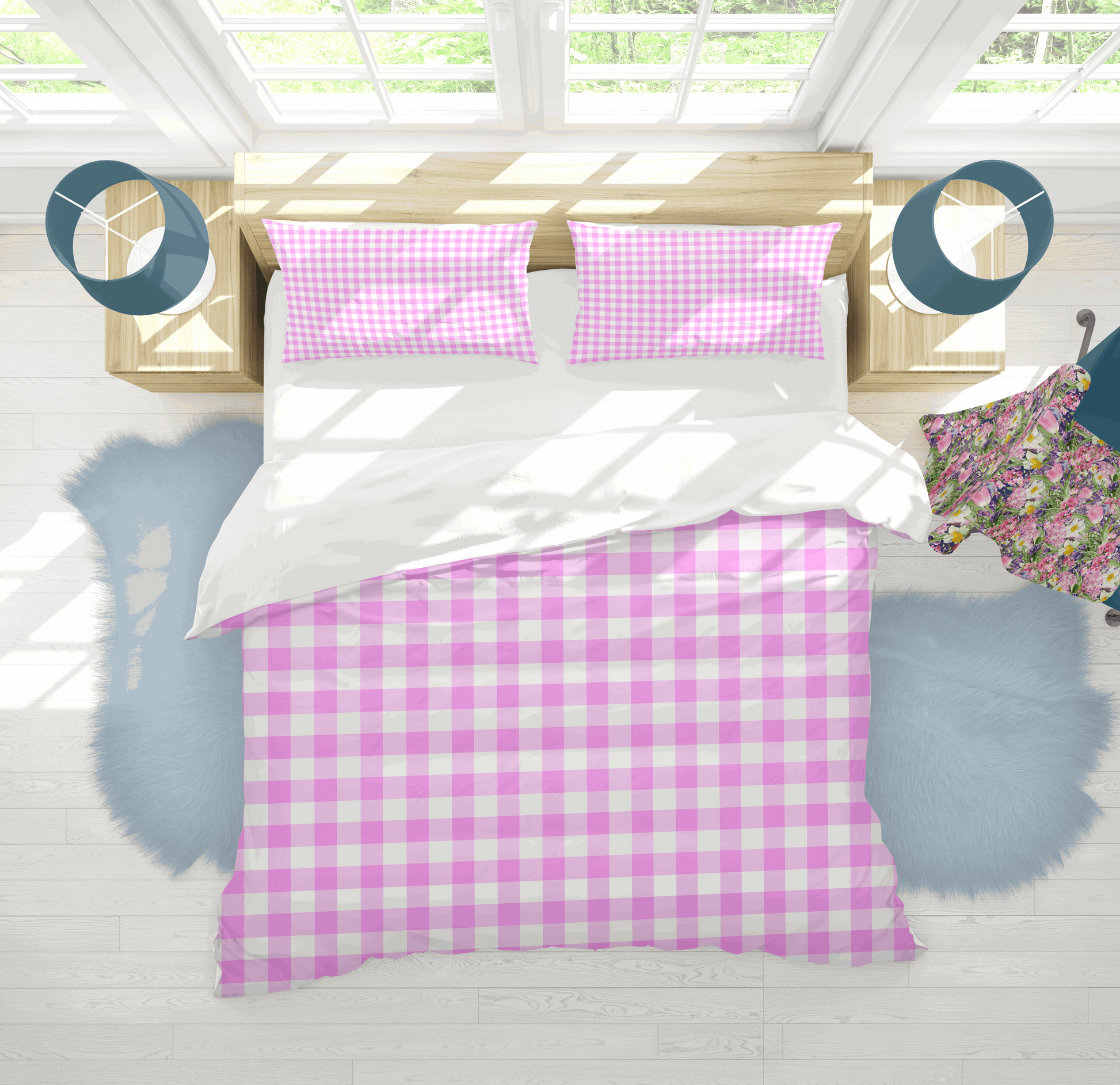 Duvet Cover, Pink Plaid (Cotton Sateen)