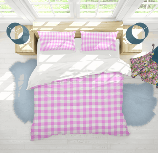 Duvet Cover, Pink Plaid (Cotton Sateen)
