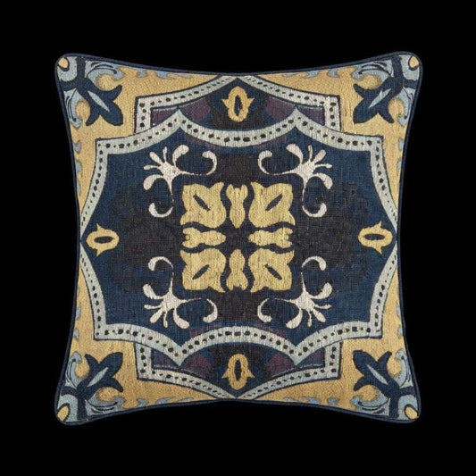 Decorative pillow with geometric pattern on a black background