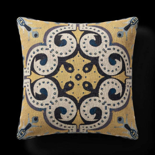 Decorative pillow with intricate pattern on a black background
