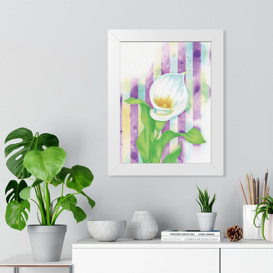 (Wall Decor) Watercolor Morning Lily Framed Poster White 12″ x 16″