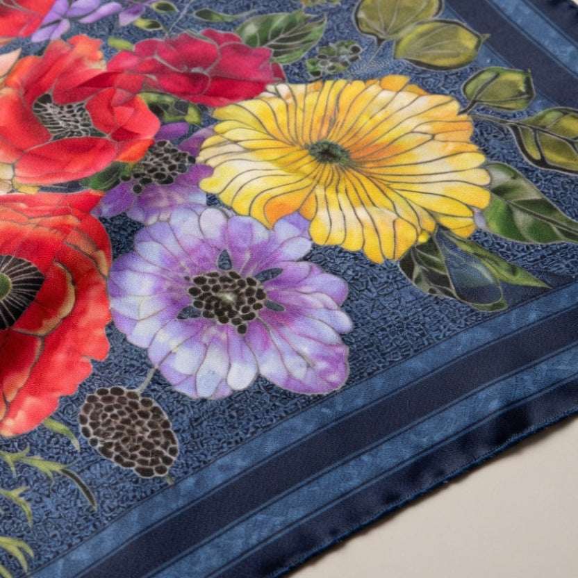 Colorful floral design on a textured surface