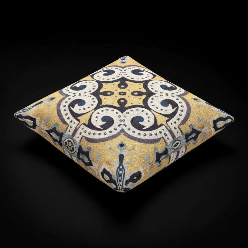 Decorative pillow with geometric pattern on a black background